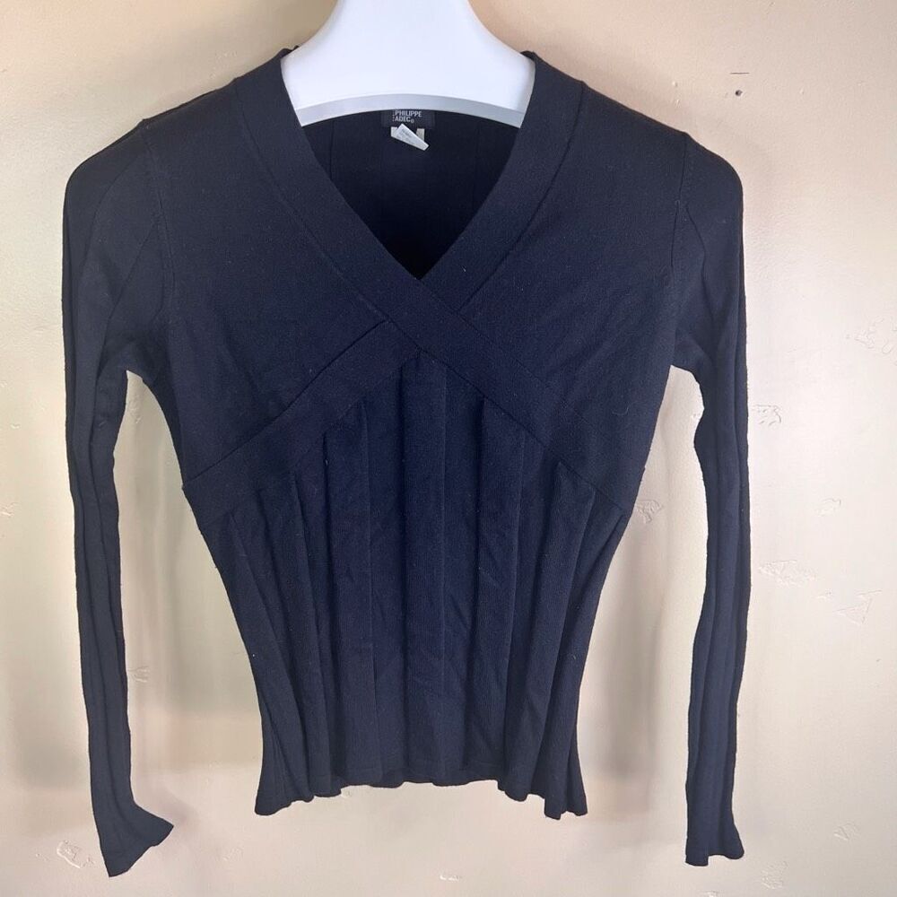 Philippe Adec‎ Paris Womens Black Vneck Sweater Size Large Silk Cashmere Blend